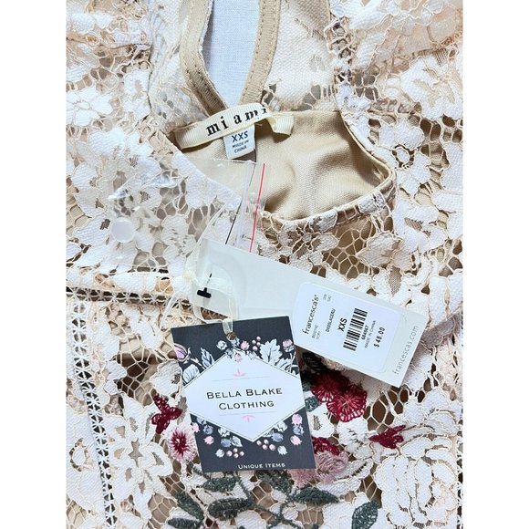 Francesca's Lace Dress Ladies XXS Ivory with floral insert lined NWT - Picture 7 of 11